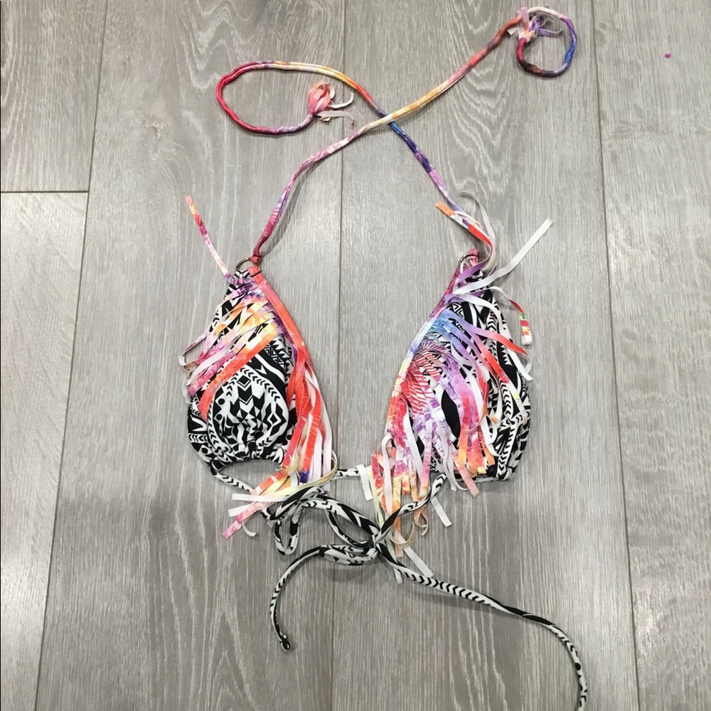 Raisins rainbow fringe bikini top